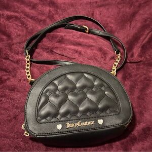 Juicy Couture Black Quilted Heart Crossbody with Gold Chain